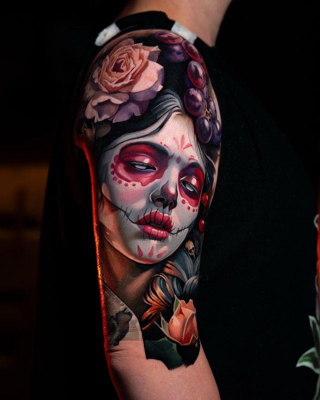 La Catrina – renkli realizm dövme, InkBlaze Ankara